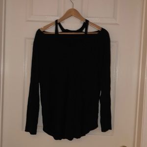 Flowy cold shoulder black top
